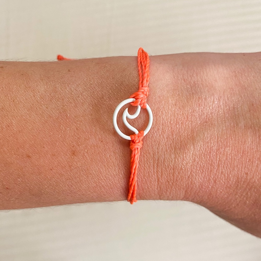 Pura Vida Neon Coral Cord Bracelet with Silver Tone Circle Charm